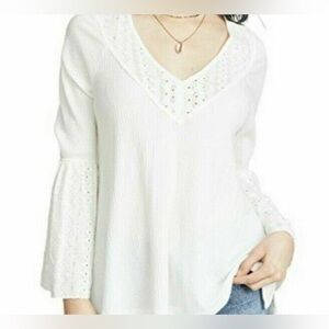 Free People Parisian Nights Bell Sleeve Eyelet Top